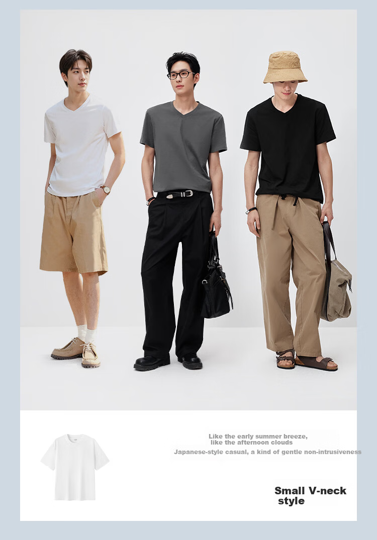 Semir 【3A Antibacterial】Men's Short Sleeve T-Shirt 26 Summer Basic Solid Color V-Neck Casual Tee 109326100101 11