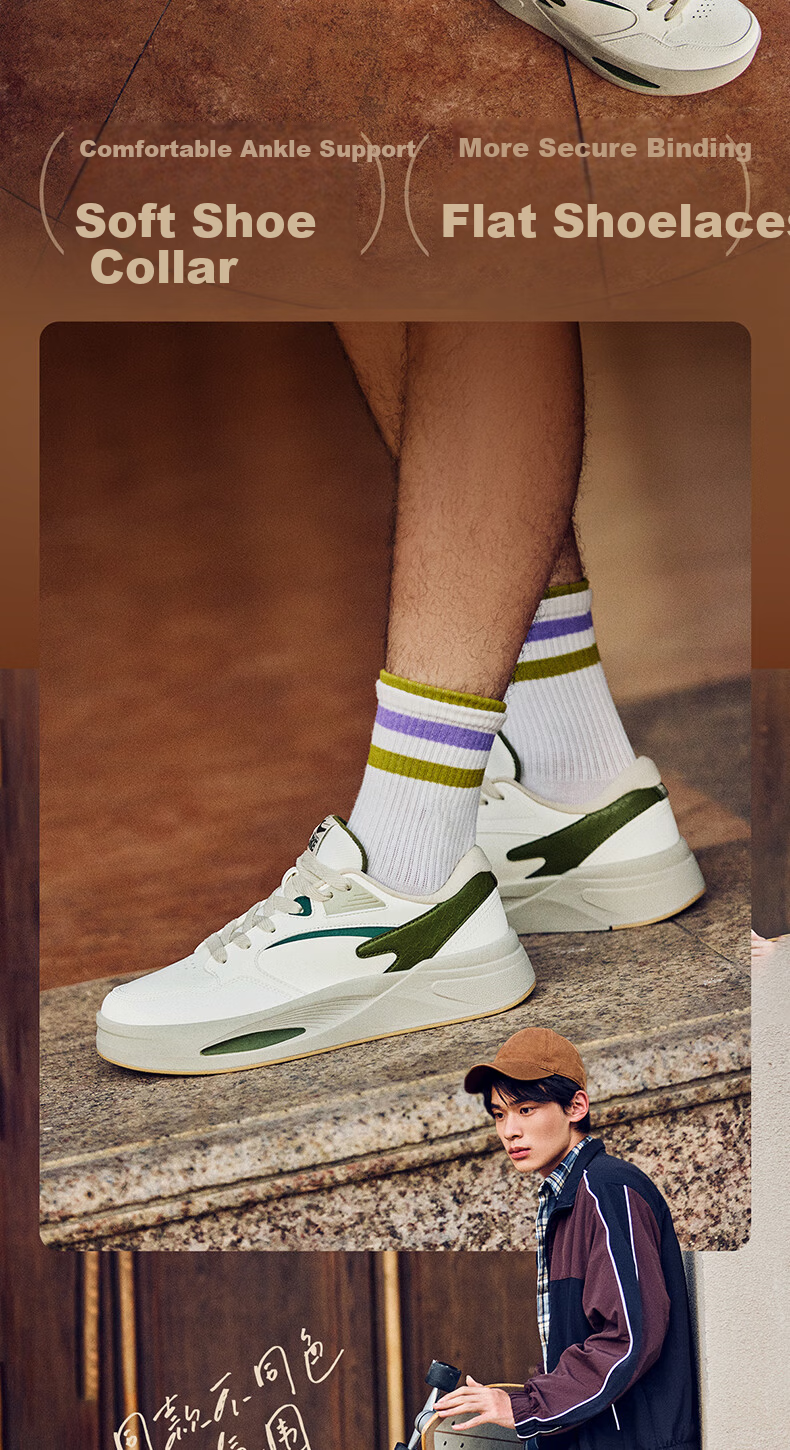 ERKE Men's Thick-Soled Lightweight Comfortable Soft-Soled Versatile White Skateboarding Sneakers | Cool Play 4 9