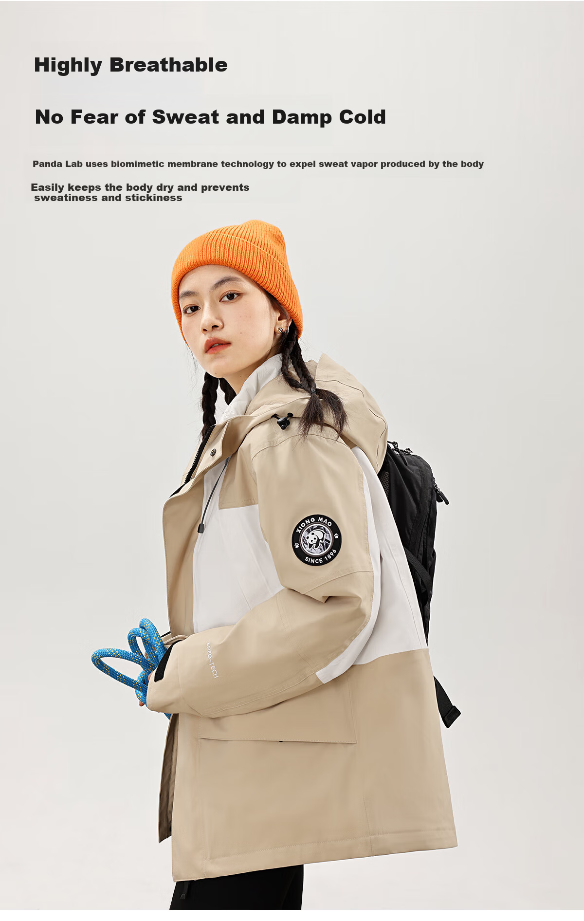 Panda Camel Series 3-in-1 Down Jacket Unisex Autumn Winter Outdoor Waterproof Mountaineering Coat 8170 Black XS 8