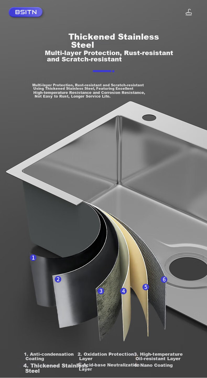 BSITN Kitchen Single Bowl Sink Integrated Stainless Steel Small Handmade Washing Basin BS001 3