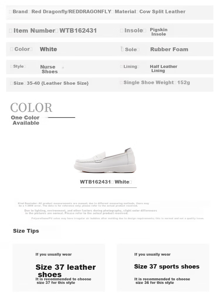 Red Dragonfly Women's Durable Soft-Soled Nurse Shoes Slip-On Lightweight Workplace White Sneakers WTB162431 White Size 36 8