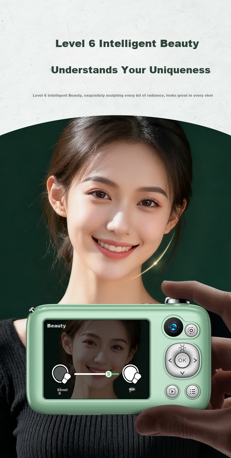 Aigo Patriot V1 New Flagship Dual Camera Selfie Student Digital Camera Birthday Gift for Girls Entry-Level Campus HD Travel Alternative CCD White 64GB 7