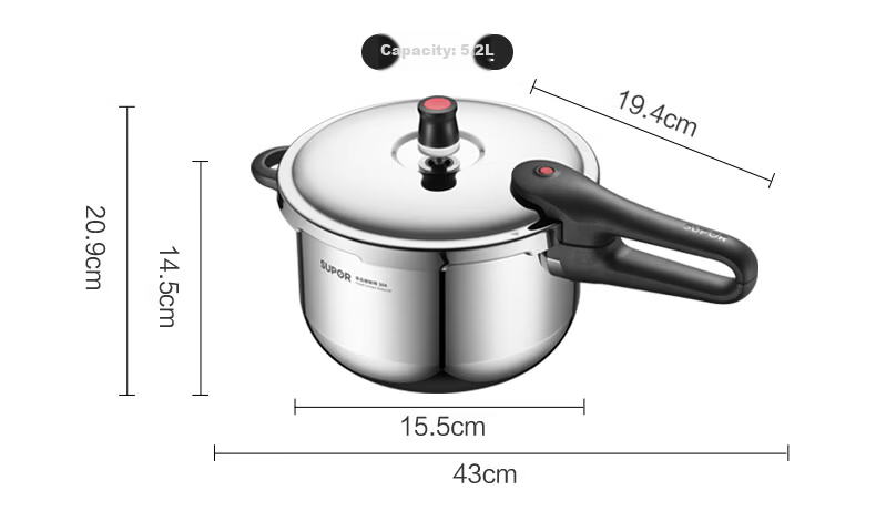 SUPOR Pressure Cooker 304 Stainless Steel Thickened Explosion-Proof Safe Large Capacity 22cm Pressure Cooker for Gas and Induction Cookers 8