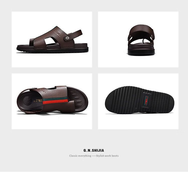 Bull Family Men's Summer Sandals New Beach Shoes Genuine Leather Dual-Purpose Slippers for Middle-Aged and Elderly Fathers 25