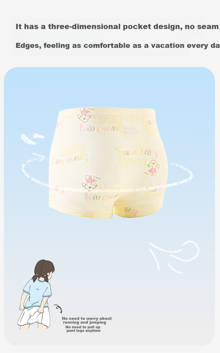Jiusuiban 7A Antibacterial Children's Underwear Girls Smooth 50S Modal Boxer Briefs Kids Silk Crotch Class A Cartoon Shorts 6