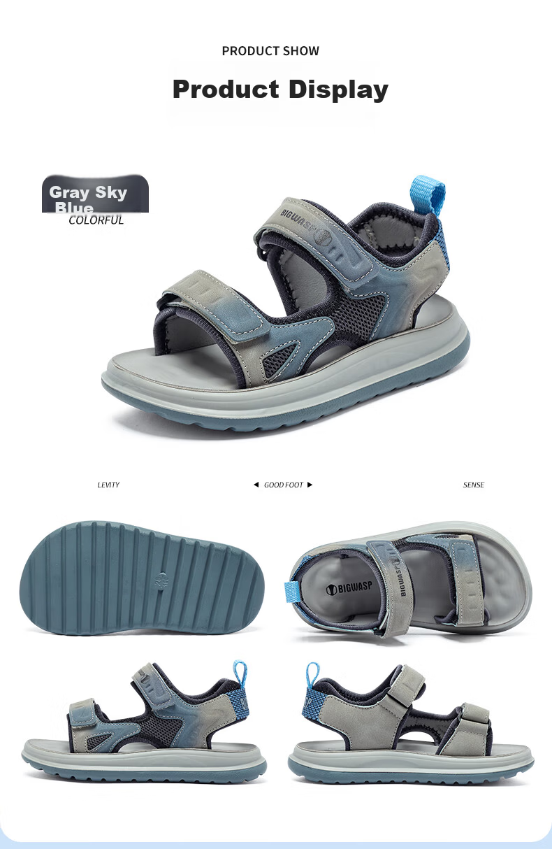BIG WASP Boys' Summer Beach Sandals Open Toe Sandals D332523533 Gray Sky Blue Size 33 15