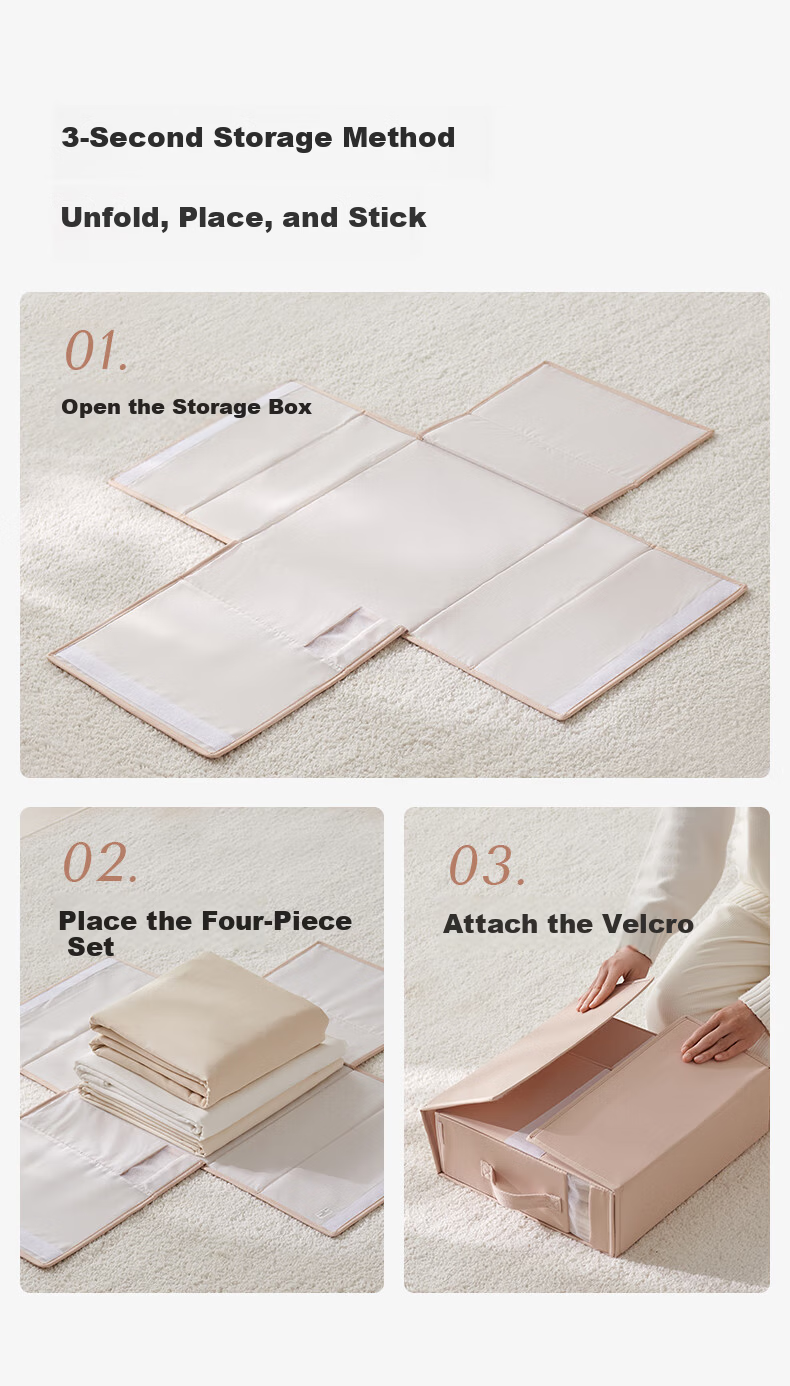EACHY Bed Sheet and Duvet Cover Four-Piece Set Storage Box - Foldable Fabric Storage Bin in Wood Peach Pink, Extra Large 5