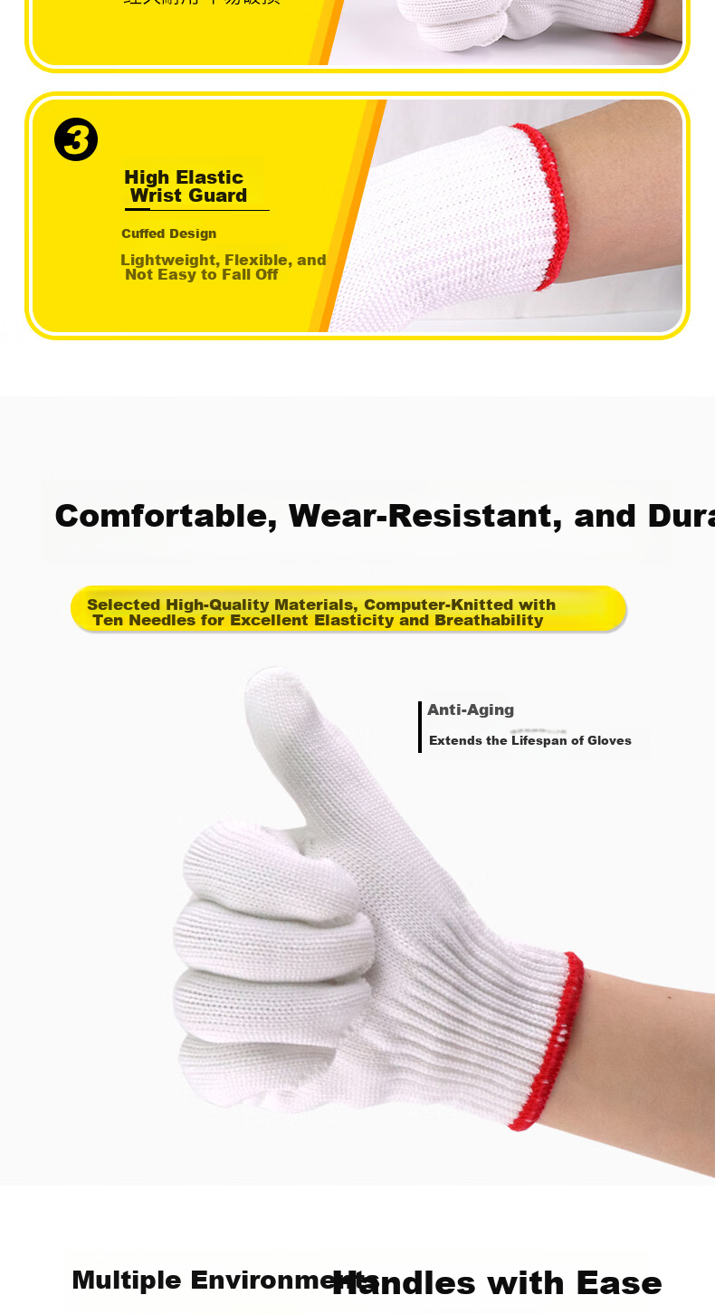 Aideer Labor Protection Nylon Gloves White Thread Gloves Thickened Anti-Slip Dense Wear-Resistant Repair Farming Construction Work Handling Protective Gloves 60 Pairs/Pack CW028029 4