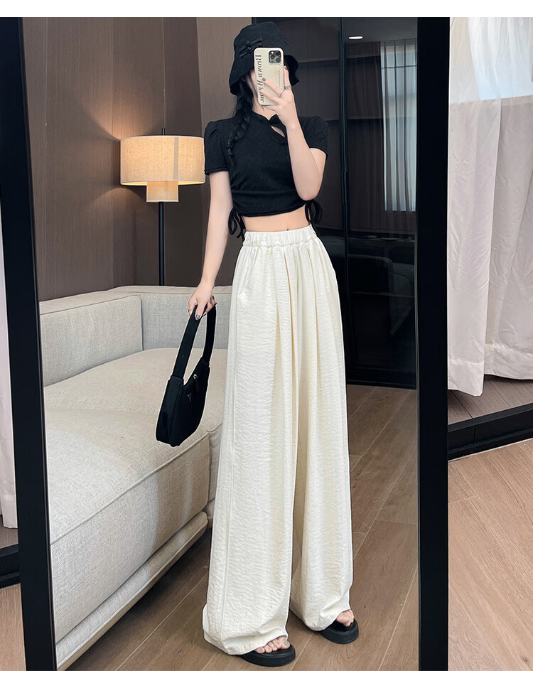 FitonTon Naifu Shanben Women's Autumn Winter New High Waist Draped Slim Casual Loose Lazy Texture Wide Leg Pants 10