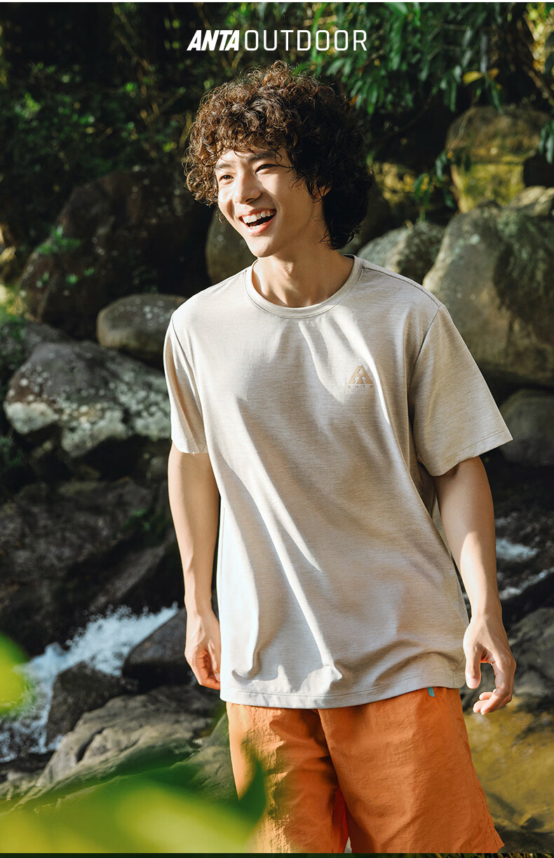 Anta Outdoor Quick-Dry Sports Short Sleeve T-Shirt Men Summer New Solid Color Breathable Trendy Knit Base Layer Top 2