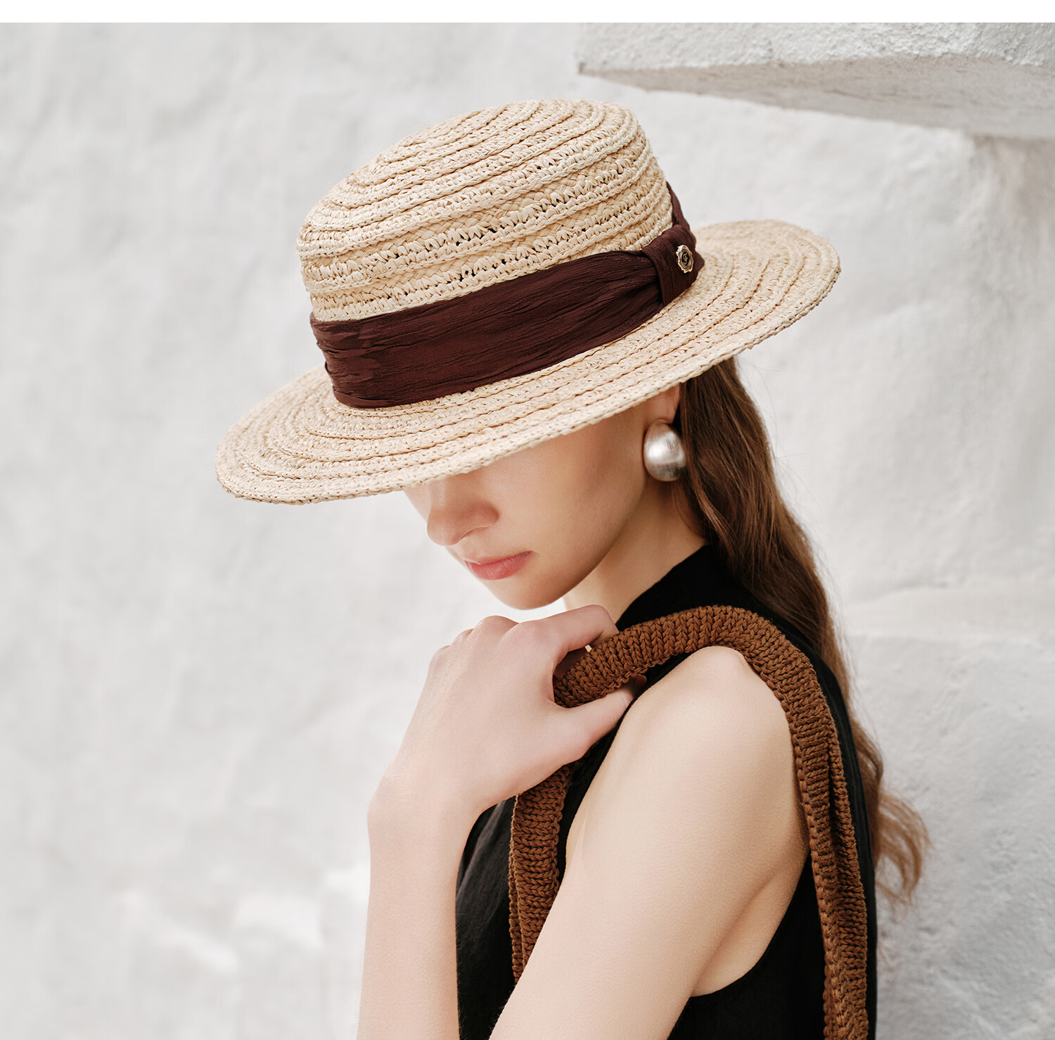 FANCET Women's Summer Hand-Crocheted Raffia Straw Breathable Sun Hat Vacation Lightweight Luxury Flat-Top Hat 16