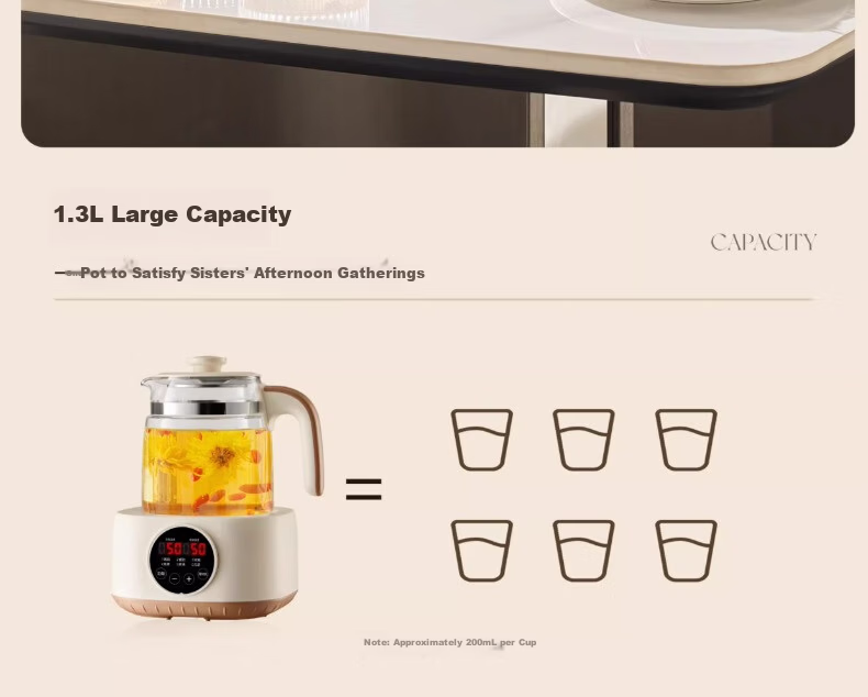AUX YSW142 Glass Health Pot Automatic Milk Warmer Multifunctional Office Flower Tea Kettle Constant Temperature Electric Kettle Tea Cooker 316 Stainless Steel Base with Filter 10