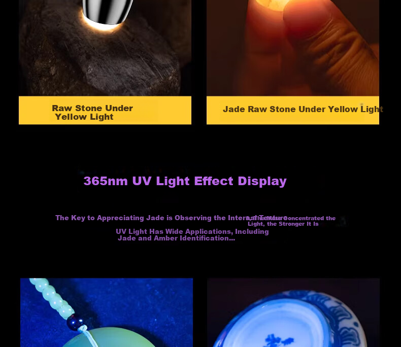 AUX Jade Identification Flashlight Strong Light Cat Ringworm Detection Jewelry Jadeite Professional 365nm UV Lamp for Collectibles 24