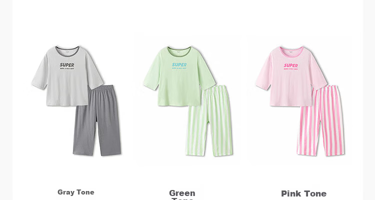BALABALA Children's Pajama Set, Summer Thin Air Conditioning Wear, Boys And Girls Loungewear, Toddler to Big Kids Pure Cotton Xinjiang 7