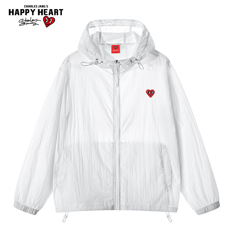 Charles Heart Embroidery Hooded Sun Protection Jacket Lightweight Breathable Outdoor Sunproof Coat White S