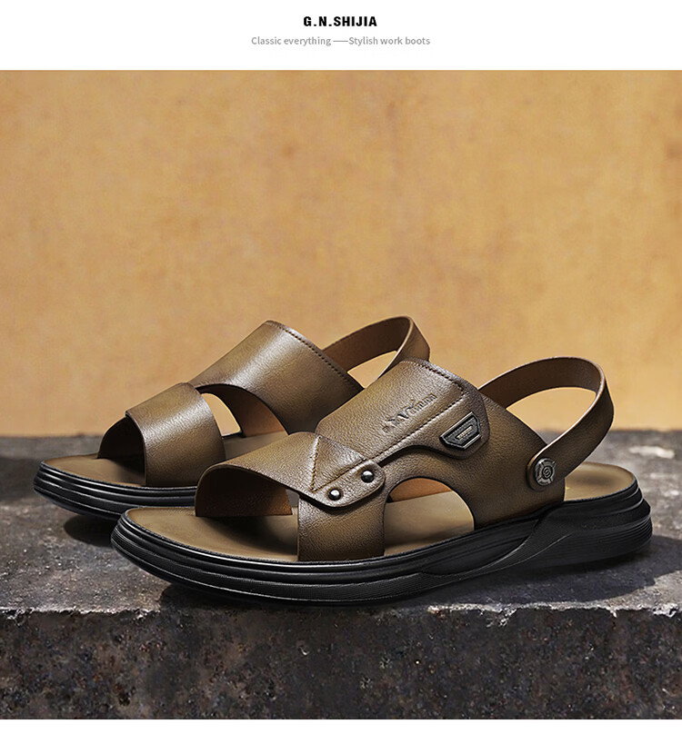 Bull Family Men's Leather Summer Sandals New Soft Sole Beach Shoes Casual Dual-Purpose Slippers Versatile Dad Shoes 21