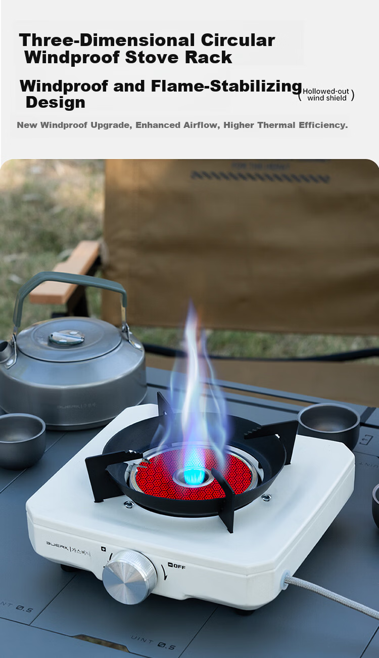 BUERK New Stable Pressure Cassette Stove Portable Outdoor Split Gas Tea Cooking Stove Camping Equipment Black 9kW 10