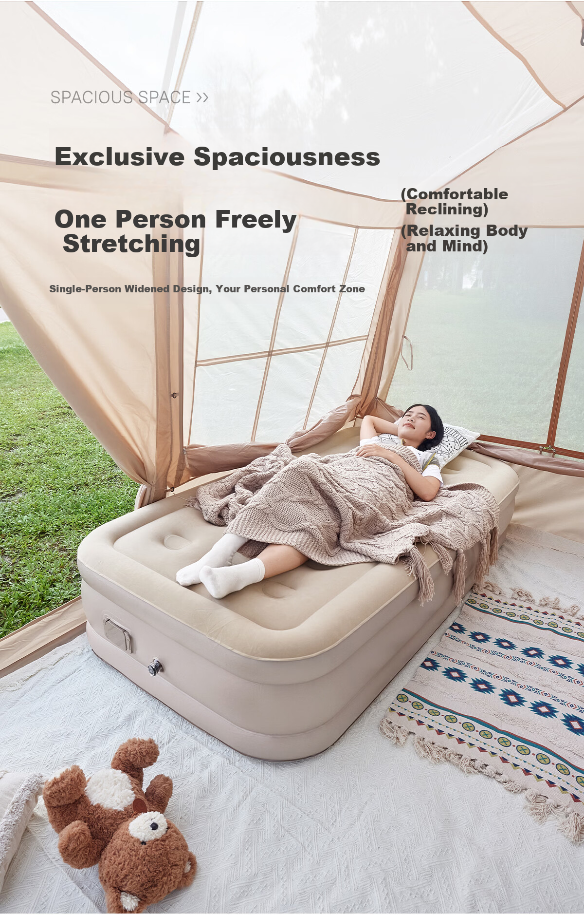 CAMEL Automatic Inflatable Mattress with Built-In Pump, Heightened Inflatable Bed, Outdoor Camping Sleeping Pad 174BJ37703 Sand Color 14