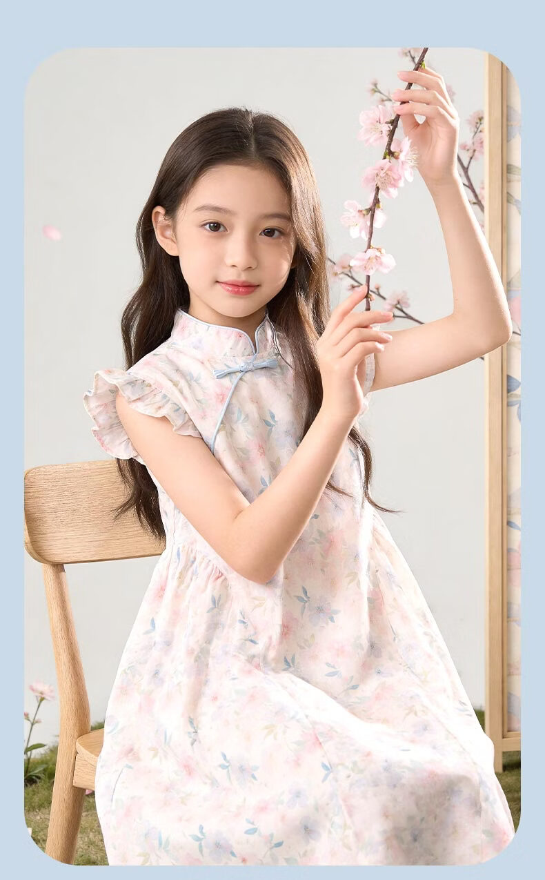 Disney Girls Dress Children's Qipao Hanfu Summer Thin New Chinese Style Princess Dress 10122 Pink Blue 170 10