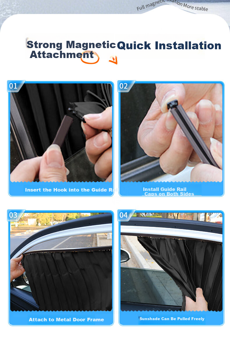 TOKUSET Car Window Curtain Sunshade Track-Type Vehicle Privacy Curtain Magnetic Sliding Rail Car Interior Sun Protection 17
