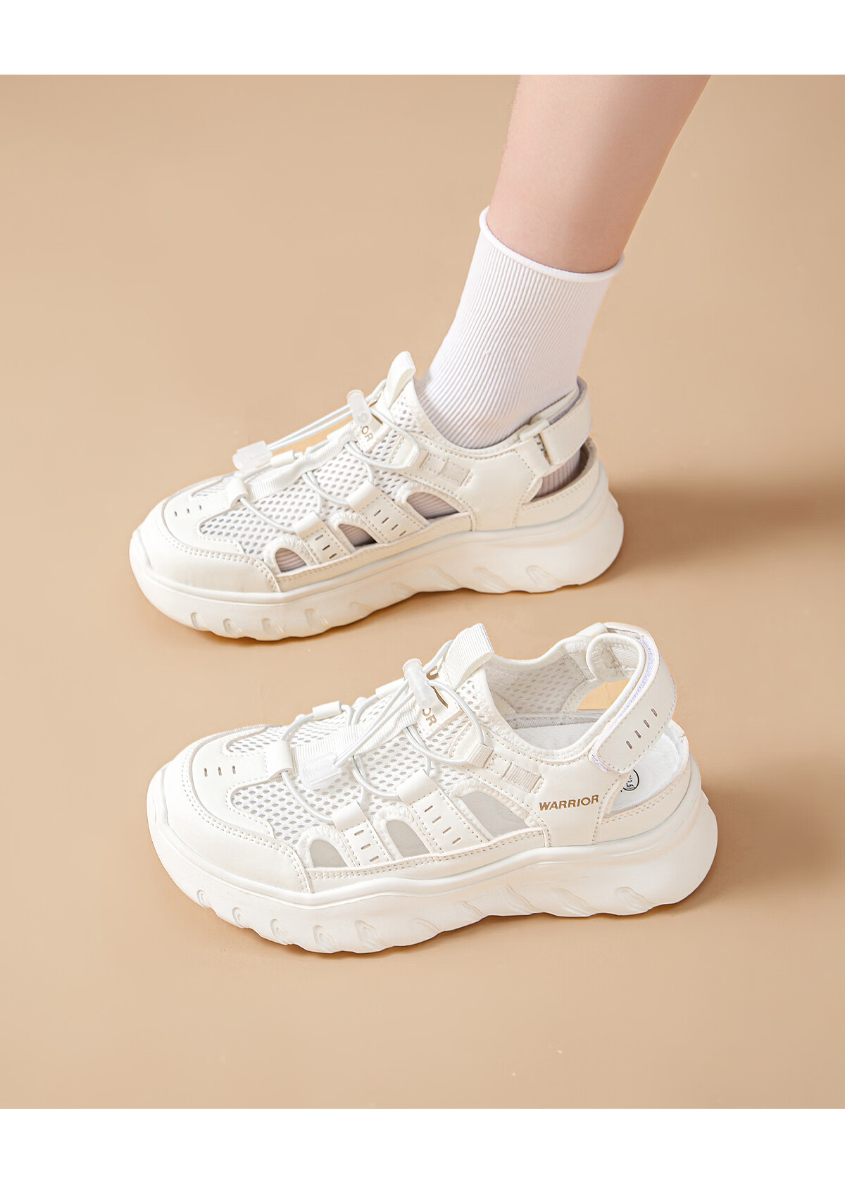 Warrior Women's Sports Sandals New Summer Breathable Dad Shoes Beach Hollow Toe Casual Creek Shoes Beige Size 38 20