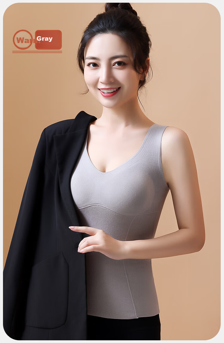 MiiOW Women's Thermal Vest with Chest Pad, Wool and Silk Blend, Gray, Size M 20