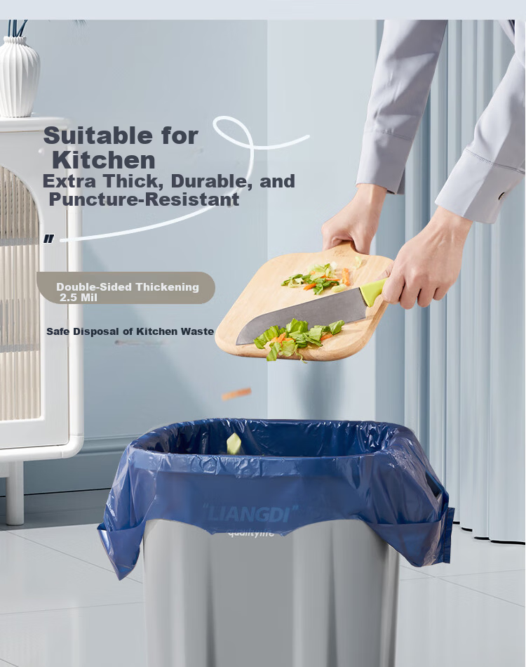 Liangdi Vest Garbage Bags Blue 55x65cm 50pcs Single-Side 1.25 Mil Thickened Plastic Handled Bags 7