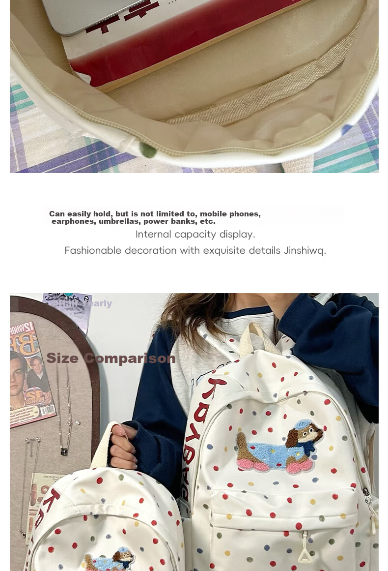 JINSHIWQ Large Capacity School Backpack for Girls, Cute Middle and Primary School Students, Grades 3-6, High-Quality Kids' Shoulder Bag 6