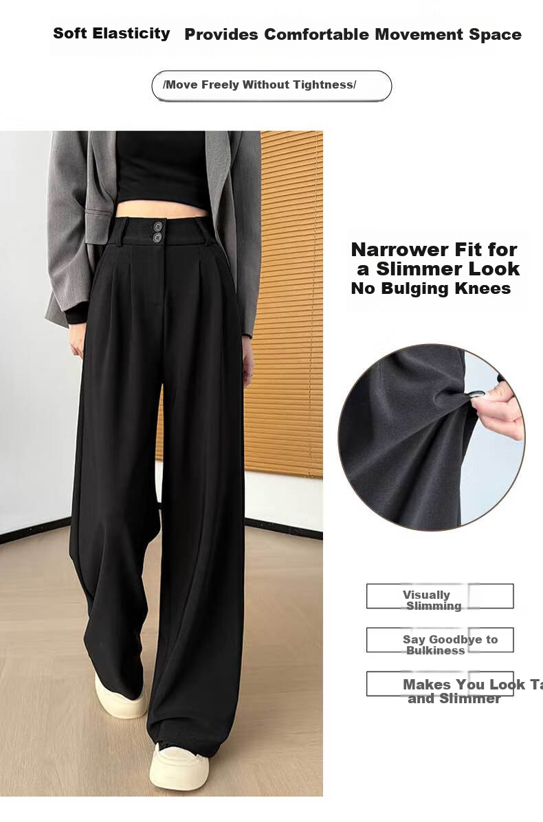 FitonTon Women's Suit Pants Spring Summer 2026 New Black Slim Fit Slimming Draped Straight Wide-Leg Casual Trousers 4