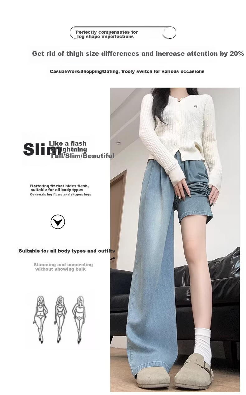 Langsha Tencel Women's Jeans Summer Thin 2026 New High-Waist Wide-Leg Ice Silk Cool Straight Pants for Petite 9