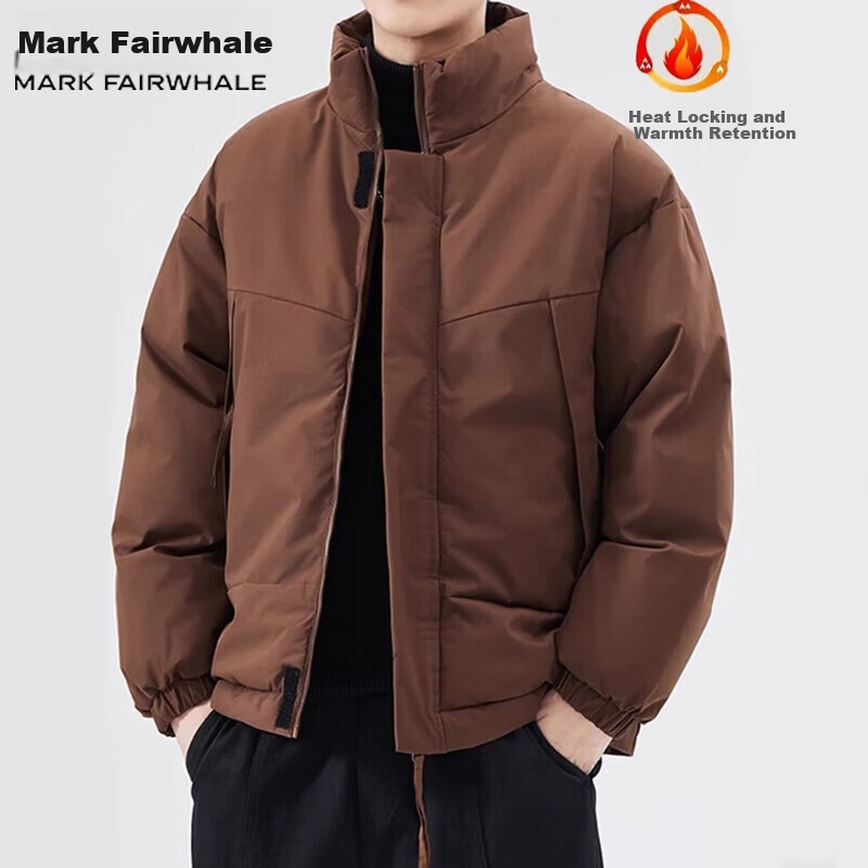 Mark Fairwhale Men's Thickened Cotton Padded Jacket Autumn Winter Warm Bread Cotton Coat Dark Coffee L