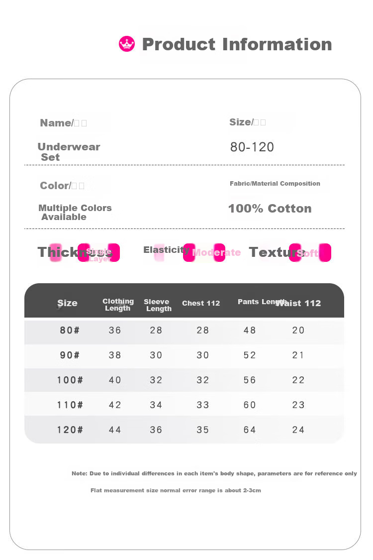 DEESHA Kids Autumn Thermal Underwear Set Girls Baby Mid-Neck Warm Cotton Base Layer Pajamas 7