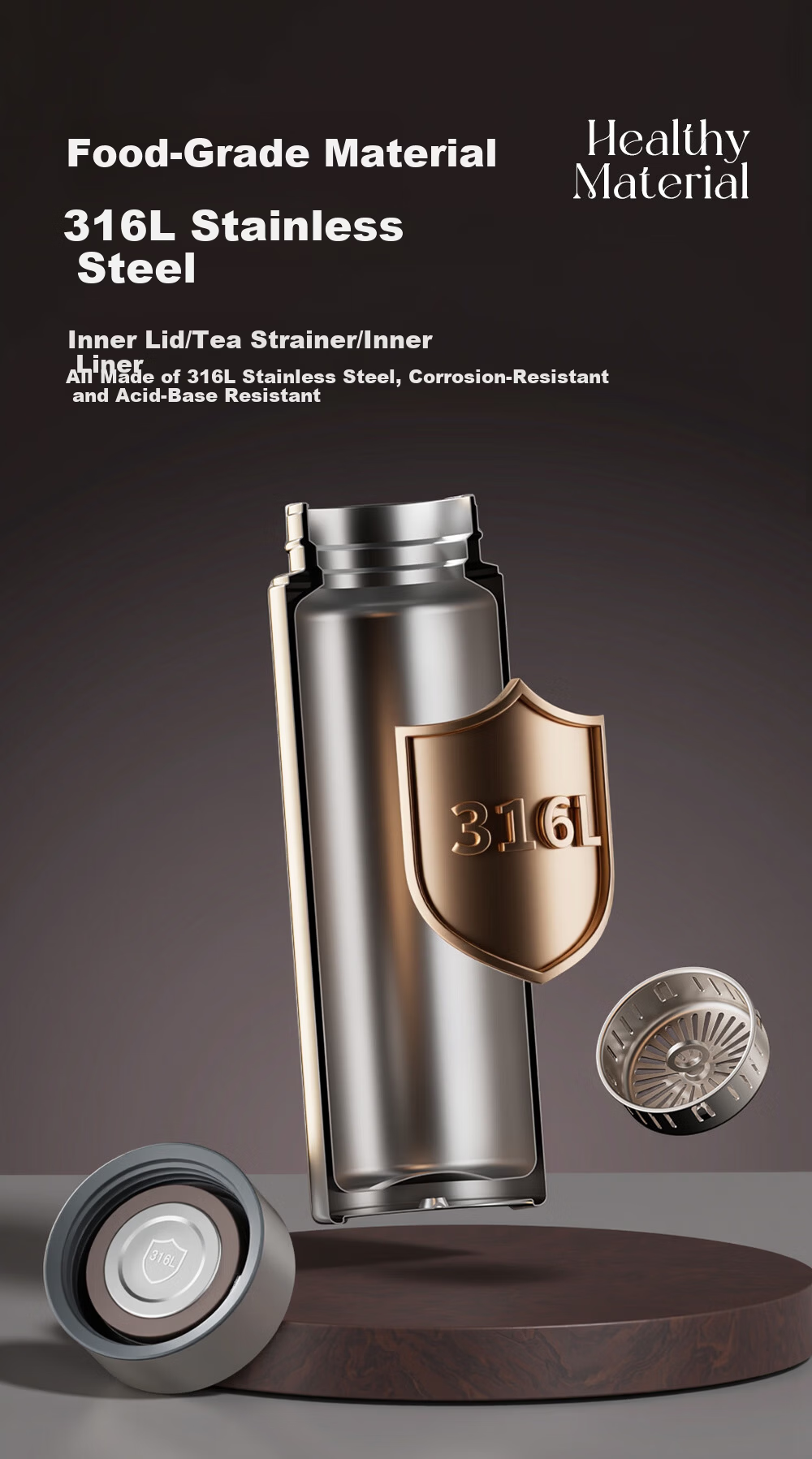 Fuguang 316L Stainless Steel Insulated Water Bottle Business Office Tea Cup Unisex Thermal Flask Straight Body Cup 3