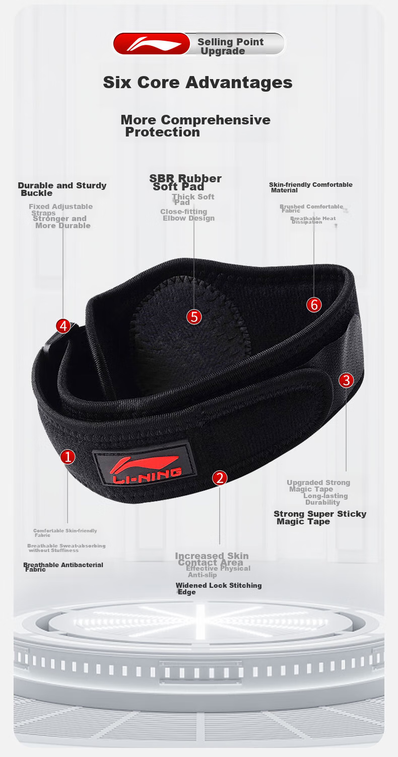 Li-Ning Elbow Guard, Specialized Protective Gear for Tennis Elbow, Elbow Joint Sleeve, Badminton, Outdoor Fitness, Sports Compression, Bench Press, Basketball 4