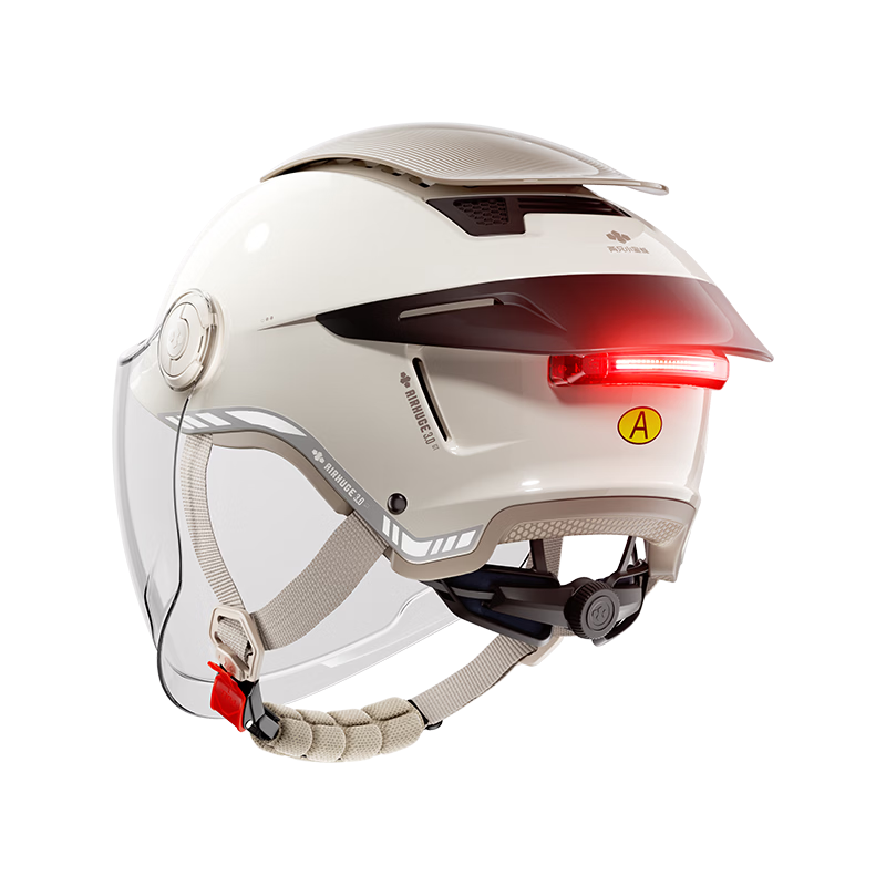Two Little Bees 3rd Generation Zero-Feel Sunroof Helmet 3C Certified Electric Motorcycle Helmet Unisex Summer Sun Protection Half Helmet Breathable Safety Cap with Large Rear Wing and Tail Light / Kha