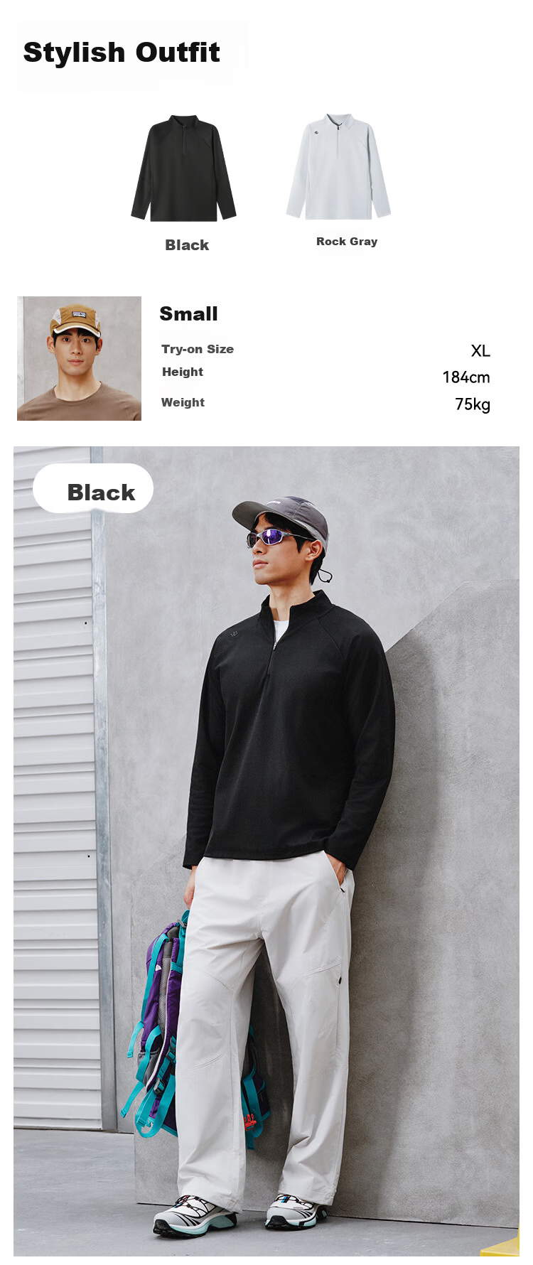 JD Jingzao Men's Spring Half-Zip Long Sleeve T-Shirt Quick-Dry Sweatshirt Base Layer Fitness Training Shirt Gray S 22