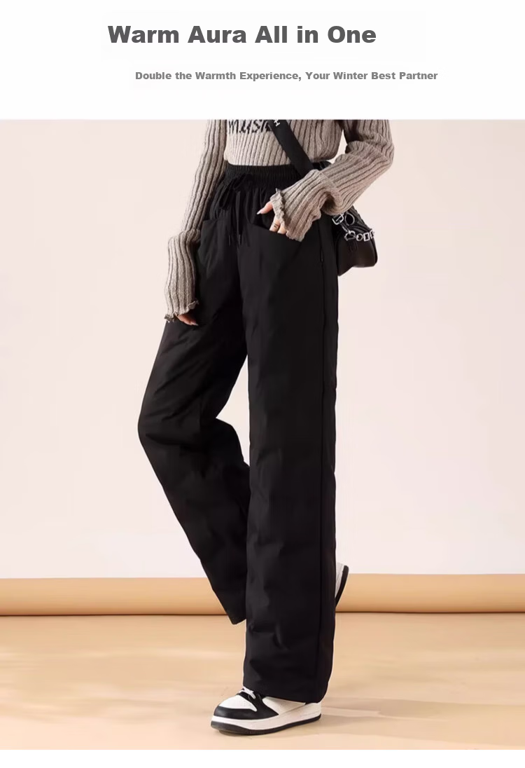 Langsha Straight-Leg 90% White Duck Down Women's Long Pants 2026 Autumn Winter Wide-Leg Fleece-Lined Thickened Warm Fashion Cotton Pants 3