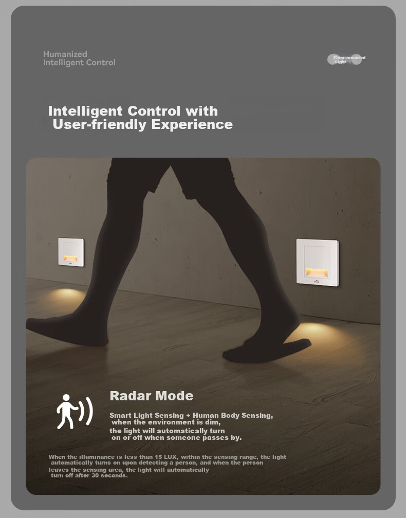 NVC Radar Sensor Smart Footlight Night Light 86 Embedded Corridor Passageway Silver Gray 4