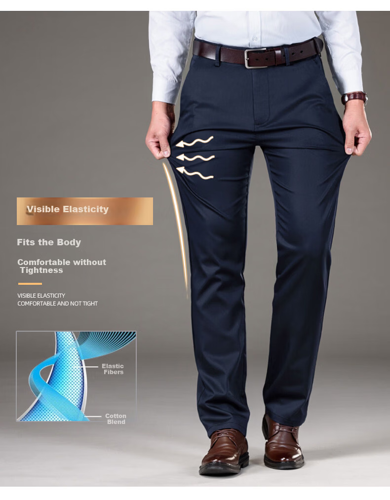 Romon High-End Men's Casual Pants Spring Autumn Loose Straight Business Trousers Middle-Aged Long Pants Royal Blue 28 7