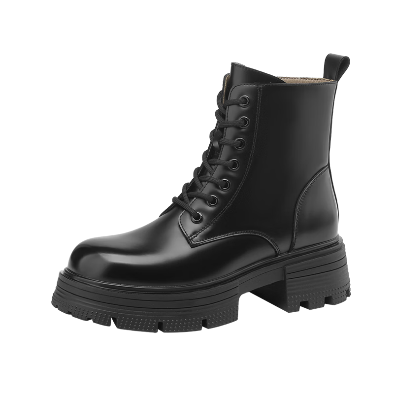 DAPHNE Women's Martin Boots Thick Sole Height Increasing Fleece Lined Retro Ankle Boots Versatile High Heel Black (Thick Fleece) Size 37