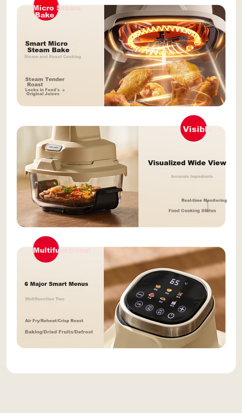 APIXINTL Anben Su Air Fryer Japan Home Use 4.5L Large Capacity No-Turnover Steam Tender Fry Panoramic Visible Full Glass Fry Basket Integrated Machine APIX-AFD14 9