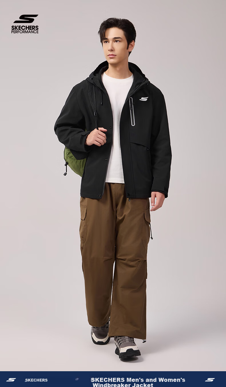 Skechers Men's Jacket 2026 Spring New Casual Hooded Warm Outdoor Water-Repellent Sports Windbreaker 1
