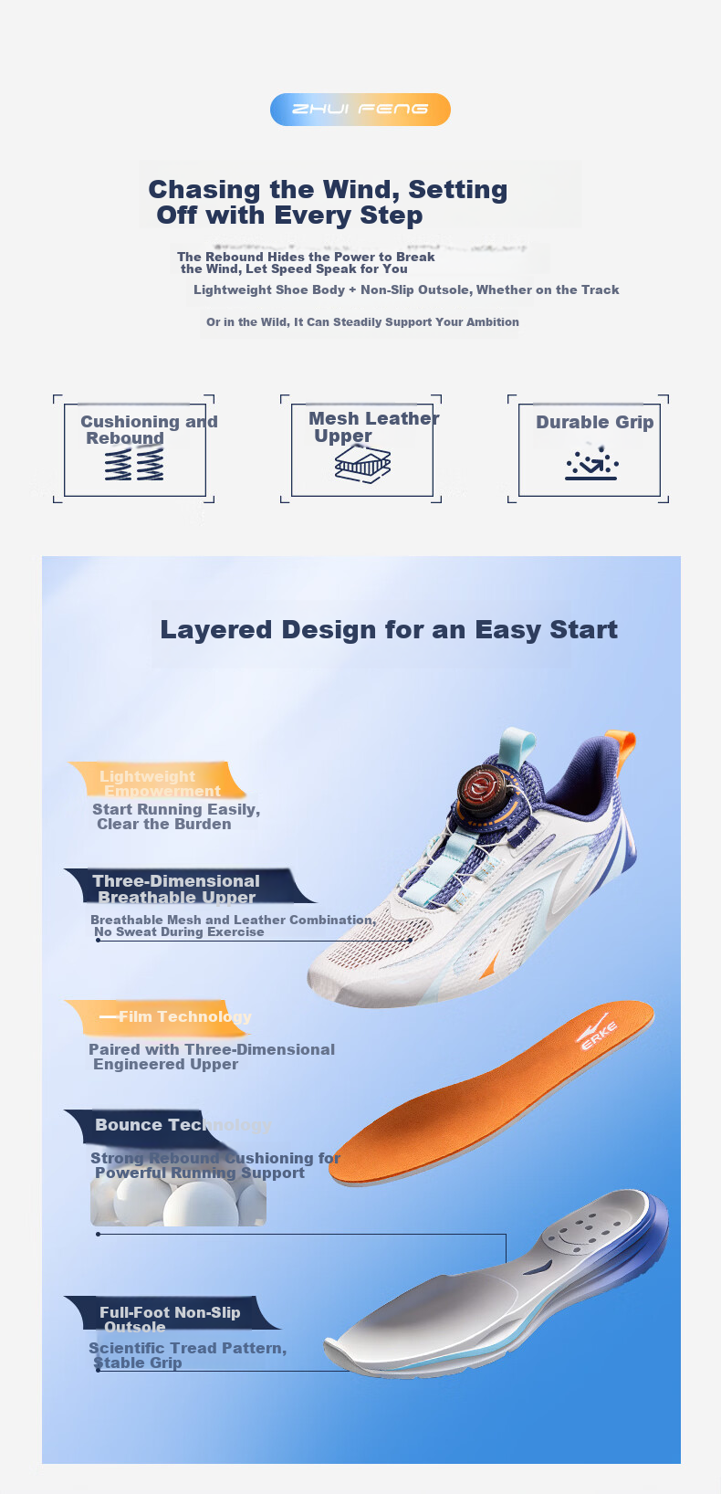 ERKE Kids Breathable Sports Shoes Boys and Girls Children's Cushioning Durable Running Shoes Microcrystalline White/Snow Cream/Aqua Green Size 36 2