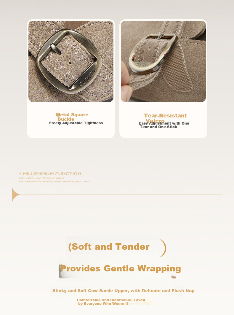 CAMEL Pine Bag 2nd Generation Birkenstock Style Half Slippers for Women Ethnic Casual Shoes L26S700197 Apricot Size 40 6