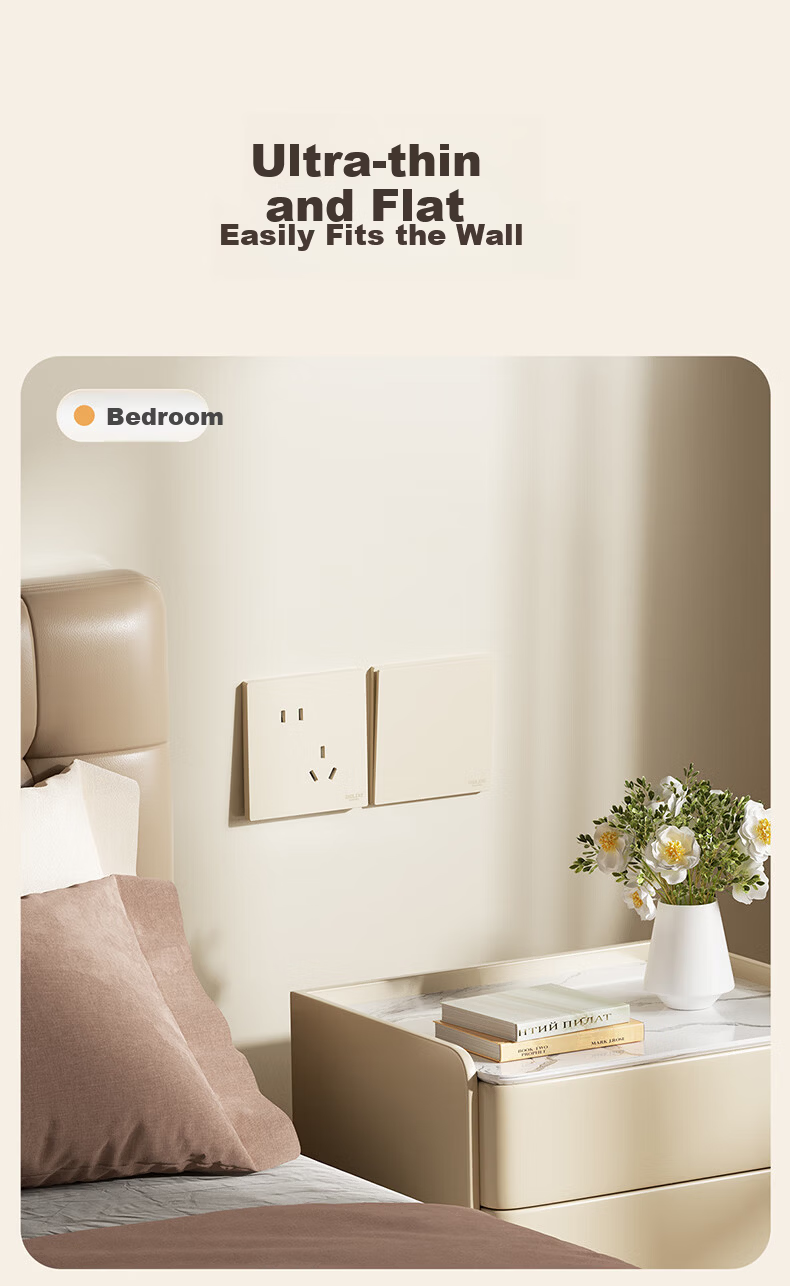 DELIXI Switch Socket CD295 Ultra-thin Matte Frosted Large Panel 86 Type Concealed Silver Osmanthus Yellow Angled Five-hole 10 Pack 16