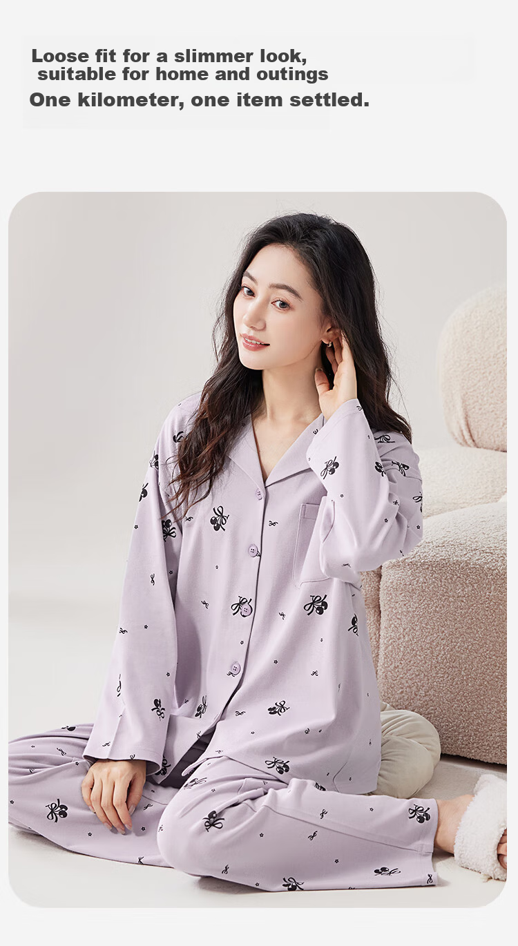 LangSha 100% Cotton 10A Antibacterial Women's Pajama Set Spring Summer Pure Cotton Cardigan Loungewear Suitable for Outdoor Wear 2026 10