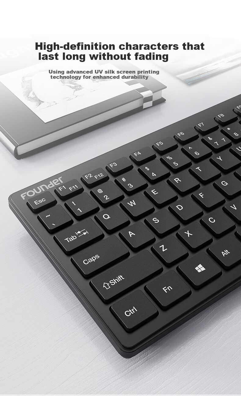 Founder W6226 Chocolate Keycaps Wireless Mini Keyboard and Mouse Set Portable Ultra-thin External Laptop Small Keyboard Wireless Compact Keyboard and Mouse Set Black 5