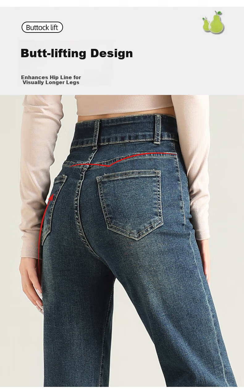 LangSha Women's Straight-Leg Jeans Spring and Autumn Thin High-Waist Slim Fit Petite Casual Wide-Leg Cigarette Pants 10