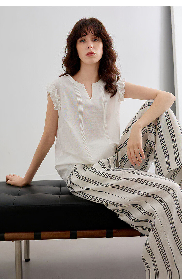 Demana [With Linen Cotton] Summer Elegant Commuter V-Neck Ruffled Loose Blouse for Women 16