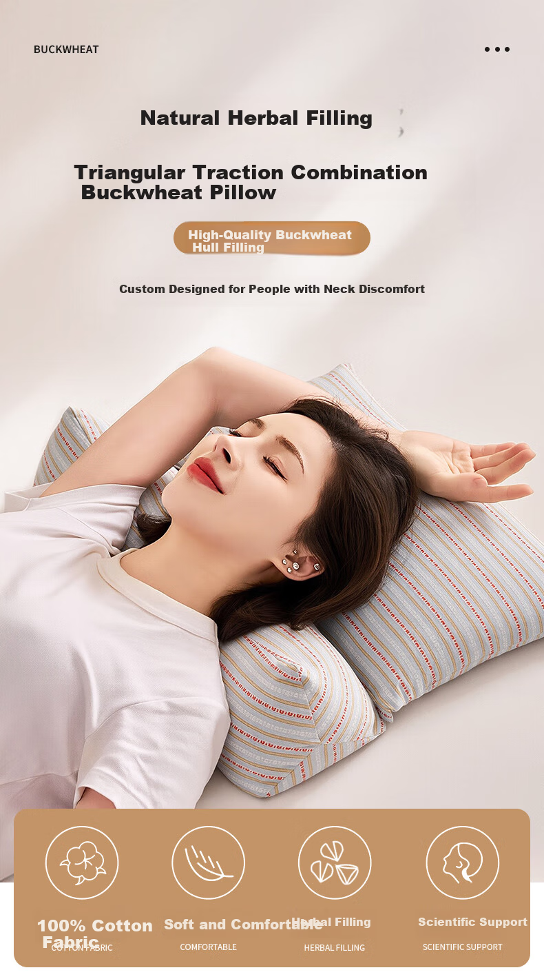 Grace Pure Cotton Triangular Traction Combination Pillow Buckwheat Pillow Cervical Pillow Buckwheat Husk Summer Pillow Neck Comfort Pillow 1